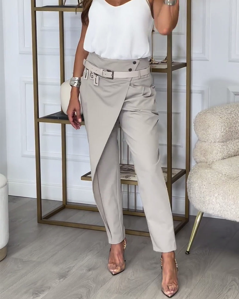 Bella™ | Patchwork Trousers With Free Belt Grey / S Pants