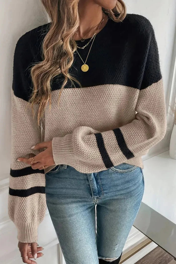 Margot | Colour Block Knitted Jumper Brown / S Sweater