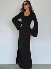 Esme | Ribbed Maxi Dress With Bell Sleeves And Lace Black / S