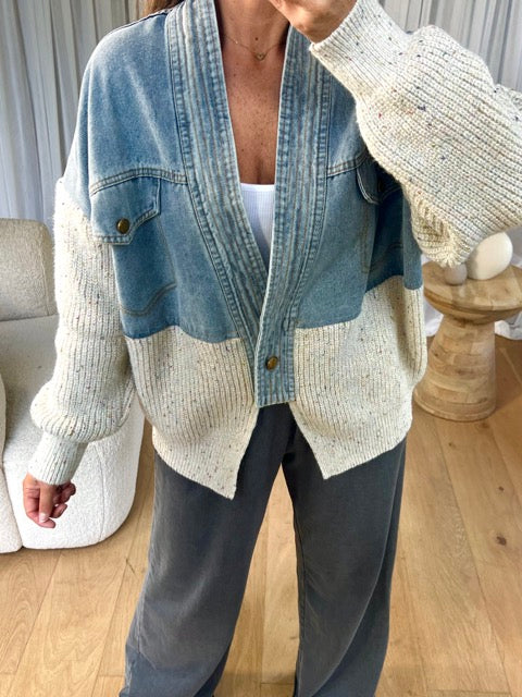 Beatrice | Denim Knit Cardigan Beige/ Grey / One Size