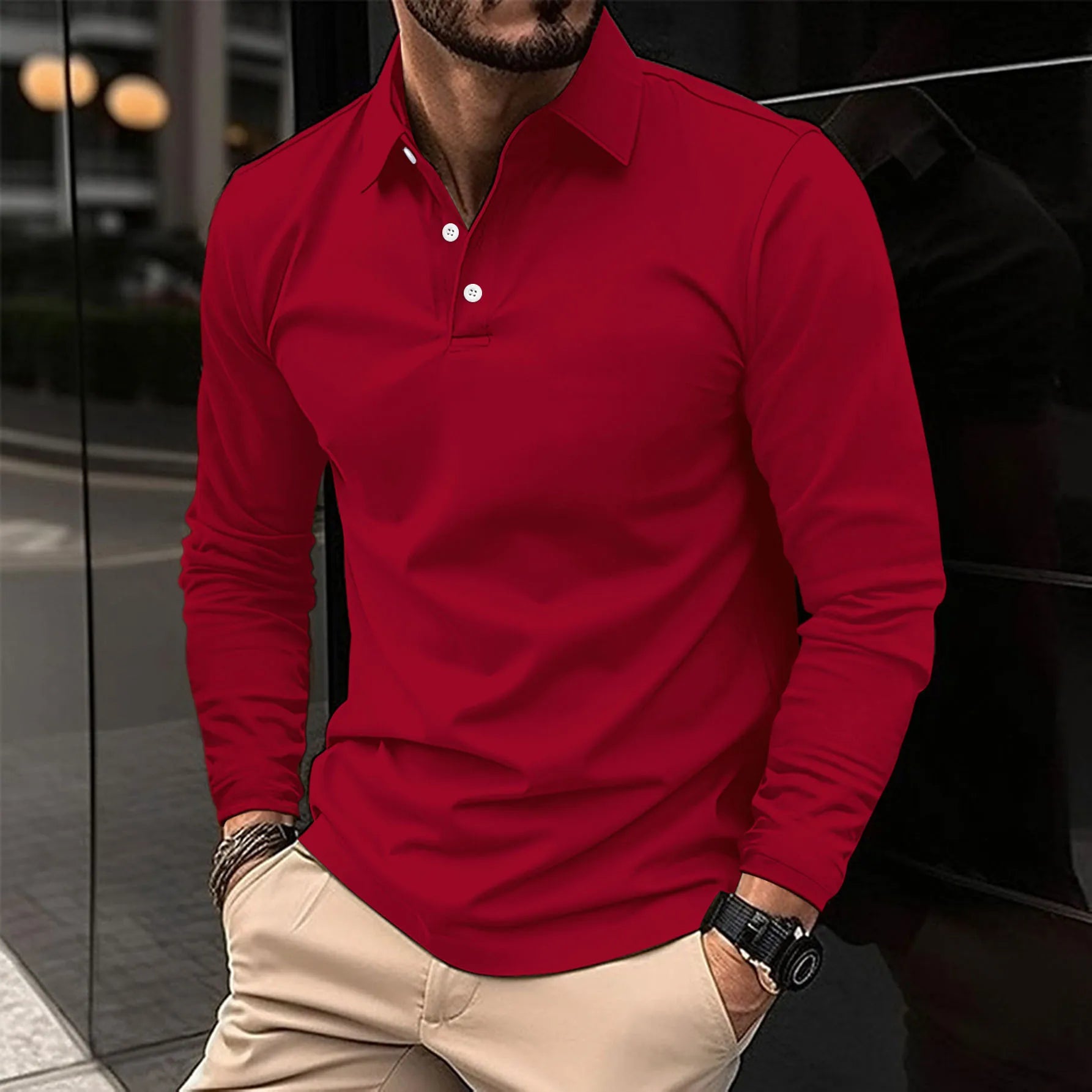 Rupert™ - Casual Long-Sleeve Polo Shirt Red / S