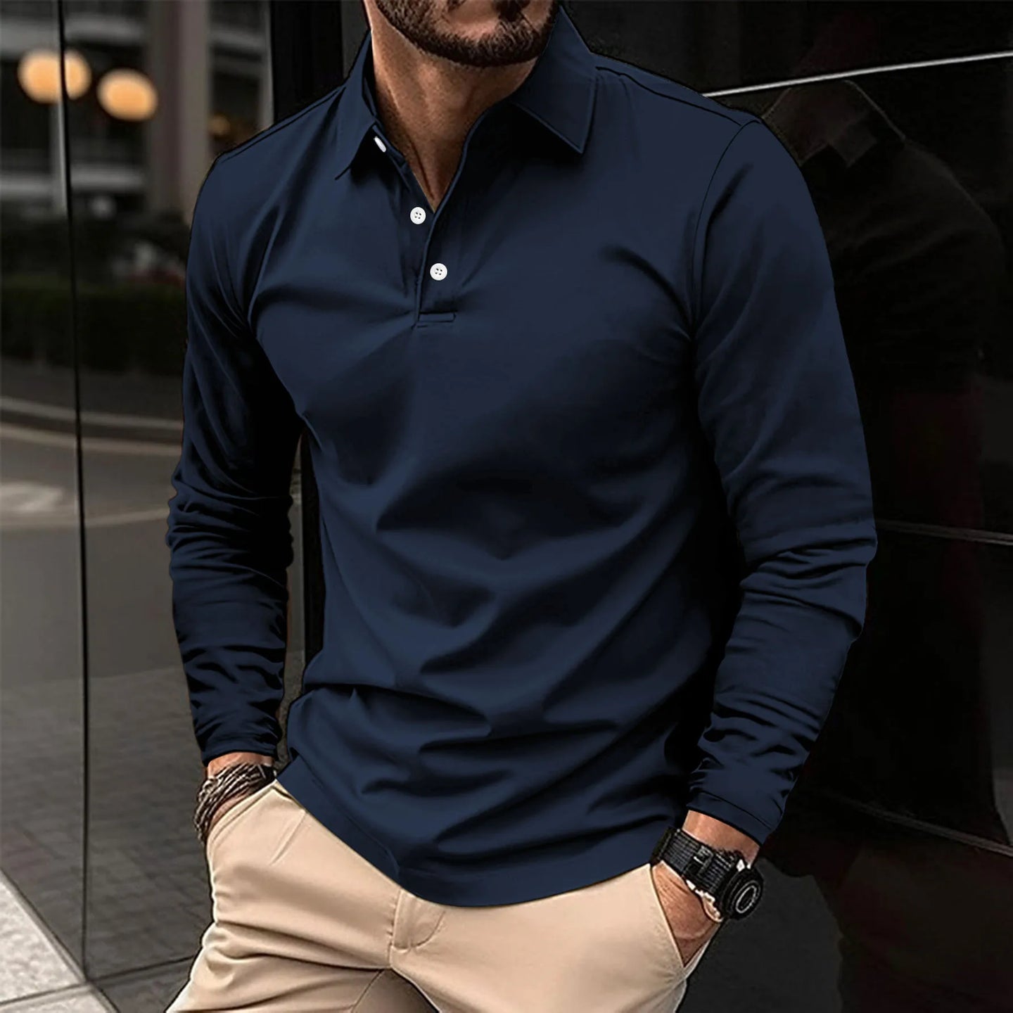 Rupert™ - Casual Long-Sleeve Polo Shirt Marine Blue / S