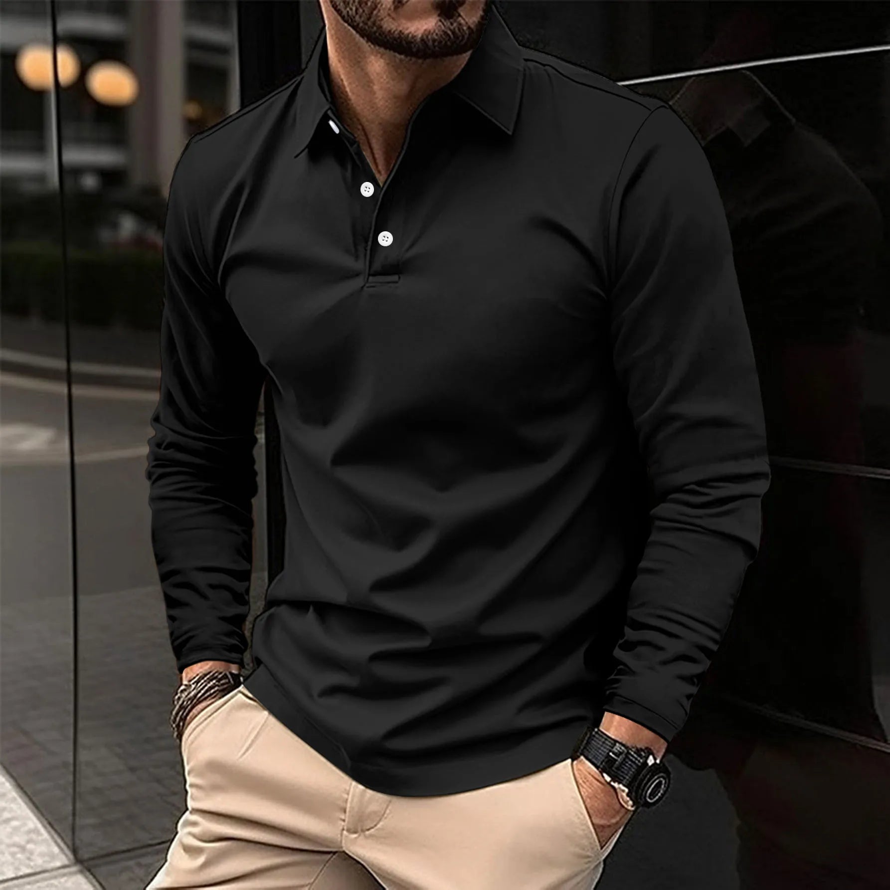 Rupert™ - Casual Long-Sleeve Polo Shirt Black / S