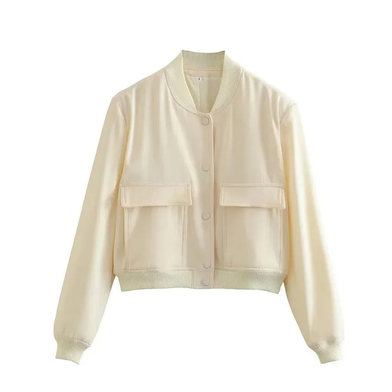 Emilia | Soft Utility Bomber Jacket Beige / S