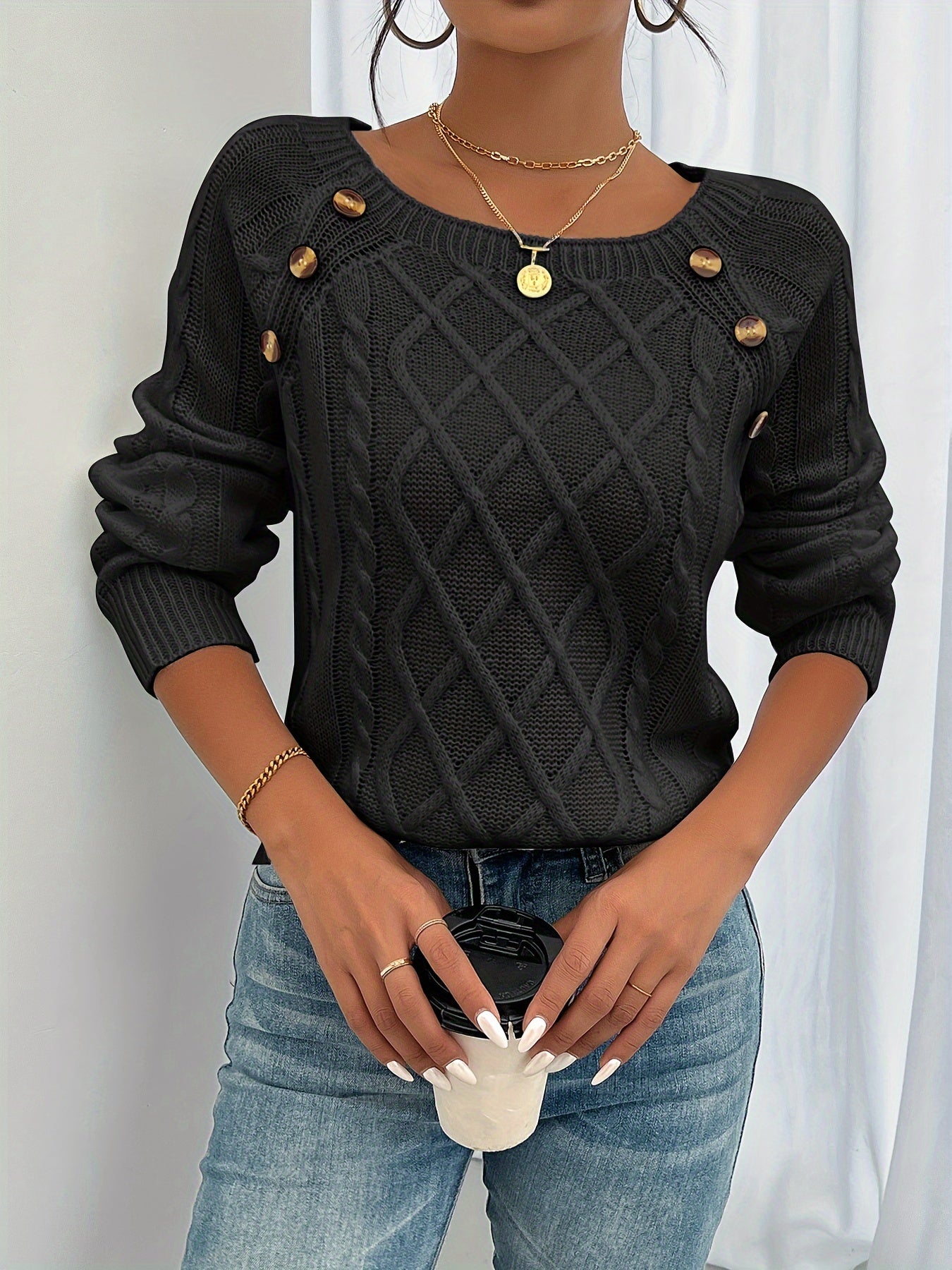 Rosie | Button Knit Sweater Black / S