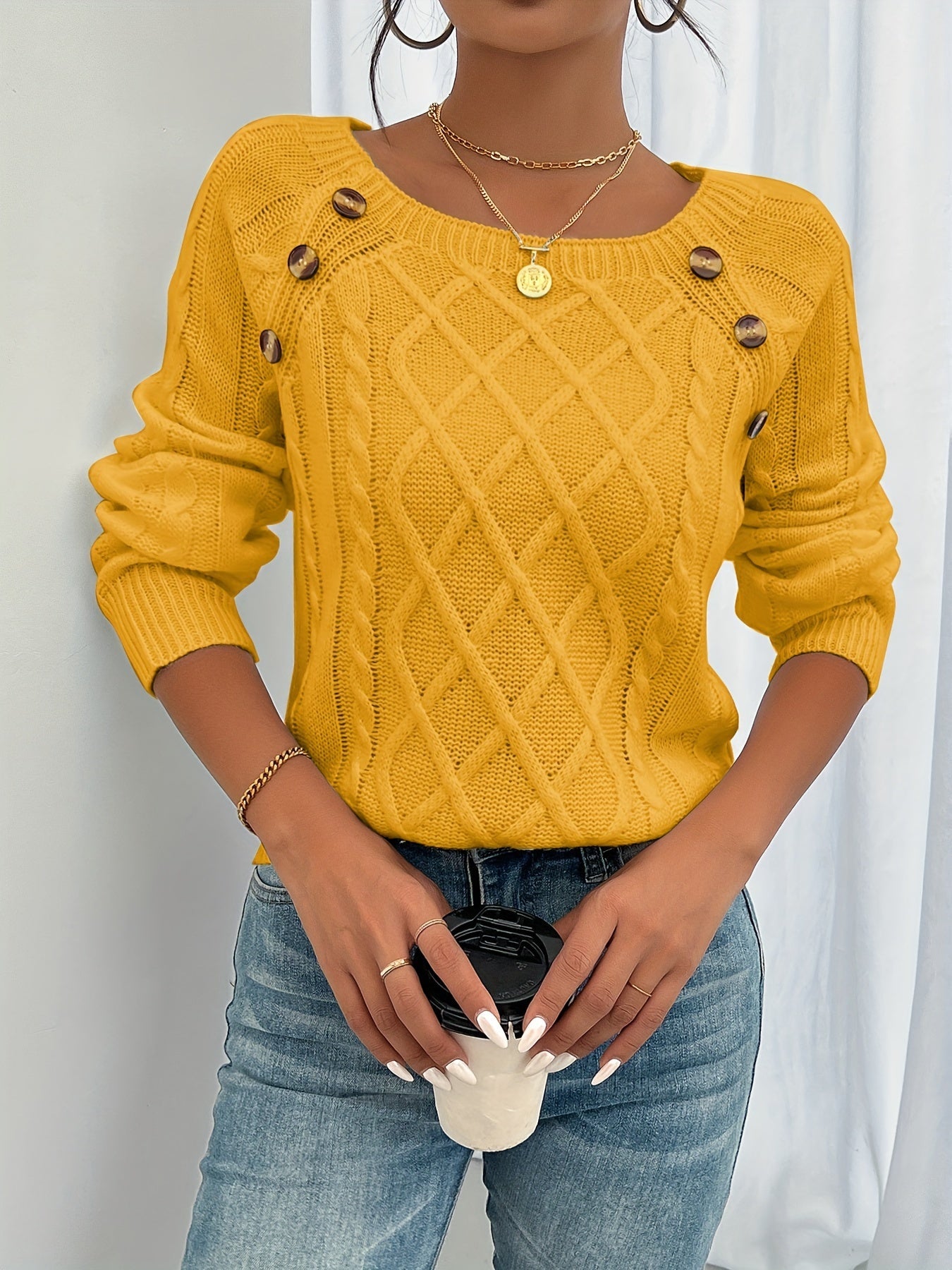 Rosie | Button Knit Sweater Yellow / S