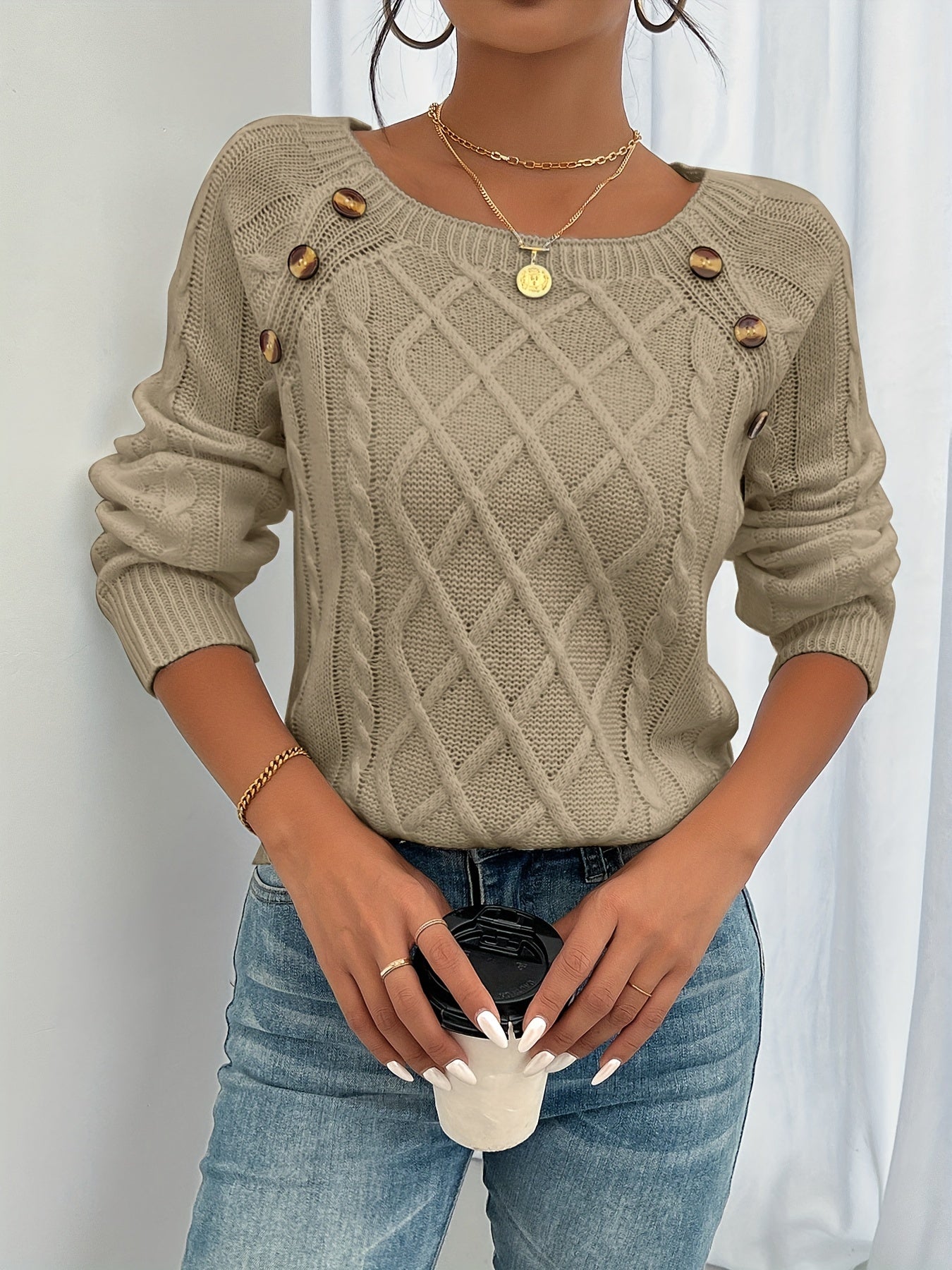 Rosie | Button Knit Sweater Khaki / S