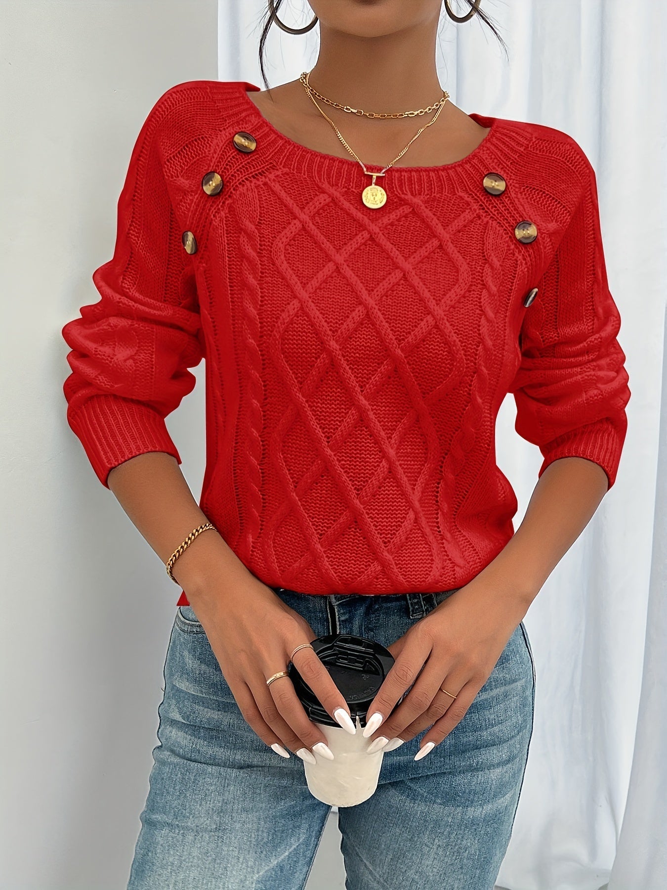 Rosie | Button Knit Sweater Red / S