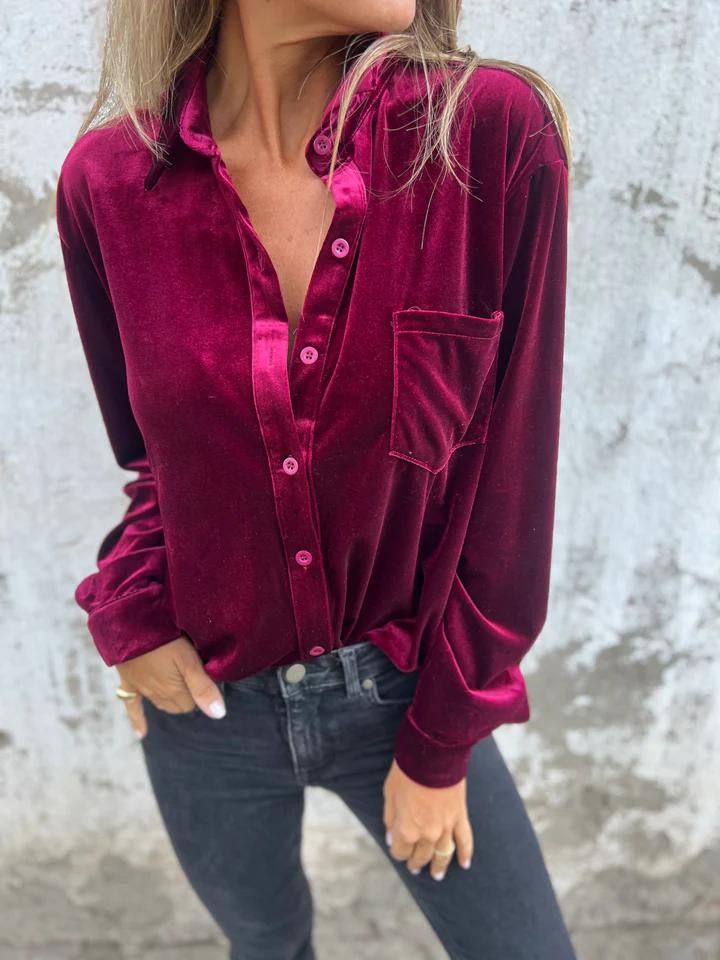 Madeleine™ | Velvet Button-Up Blouse