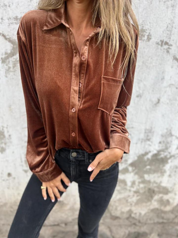 Madeleine™ | Velvet Button-Up Blouse